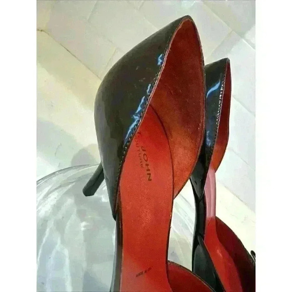 ST. JOHN COUTURE d'Orsay Brown Patent Leather Tweed Pumps/Heels 9 Made in Italy - Picture 2 of 16